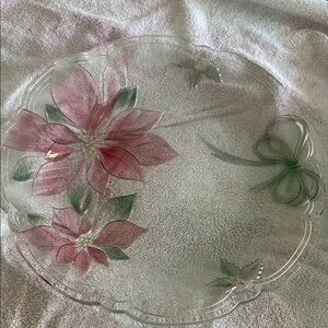 Floral Glass Plate with Pink and Green Accents